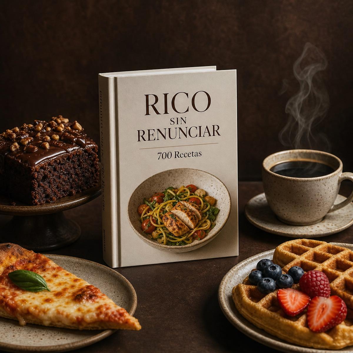 Ebook Rico Sin Renunciar junto a brownie, pizza, waffles y café